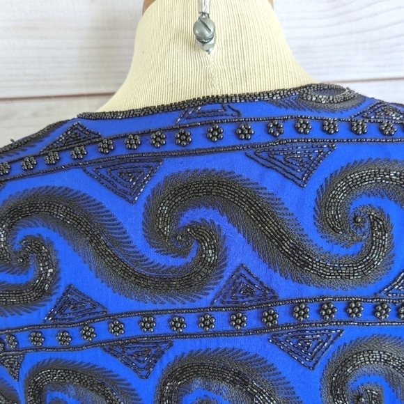 Niteline Della Roufogali Vintage Silk Beaded Semi Sheer Jacket Size Medium - Picture 4 of 14